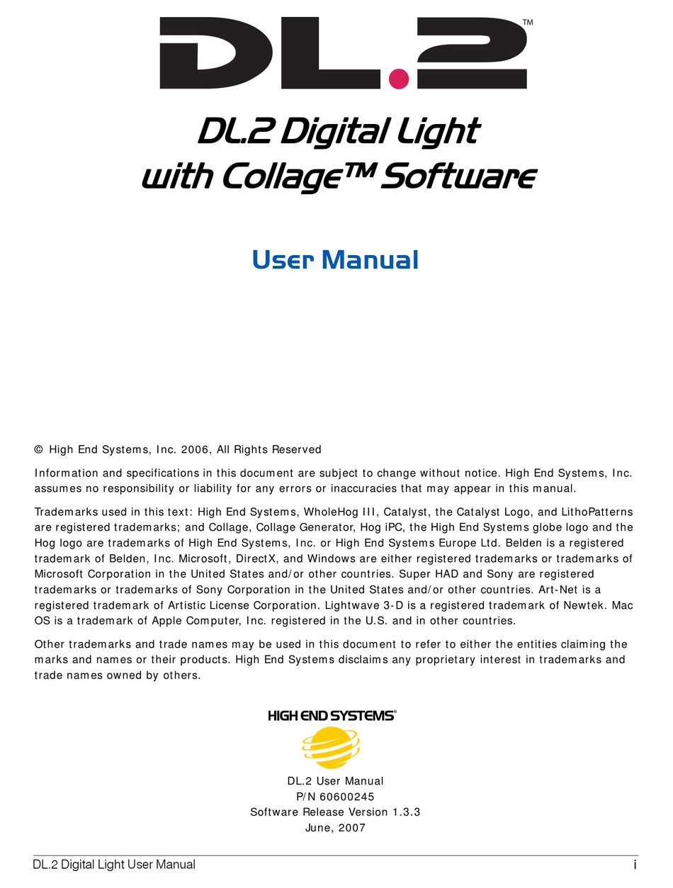 HIGH END SYSTEMS DL.2 USER MANUAL Pdf Download ManualsLib