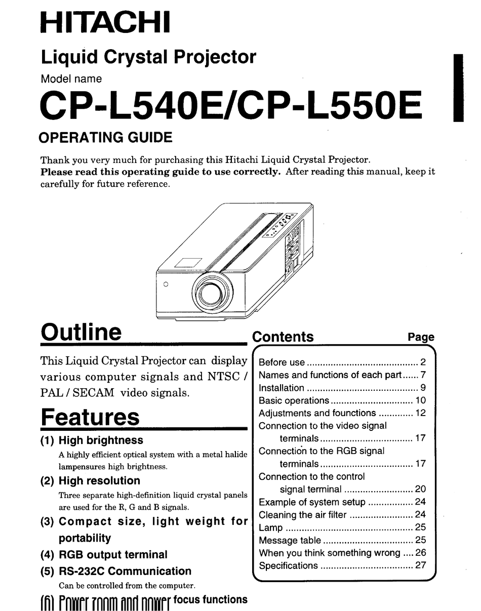 HITACHI CPL540E OPERATING MANUAL Pdf Download ManualsLib