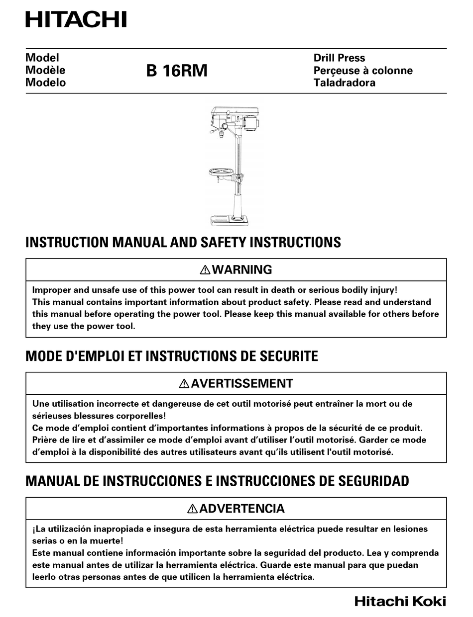 HITACHI B 16RM SAFETY AND INSTRUCTION MANUAL Pdf Download | ManualsLib