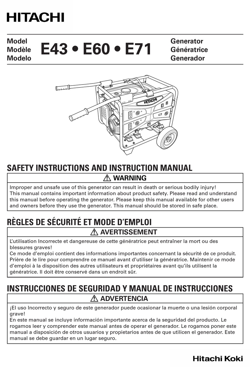 HITACHI E43 SAFETY INSTRUCTIONS AND INSTRUCTION MANUAL Pdf Download ...