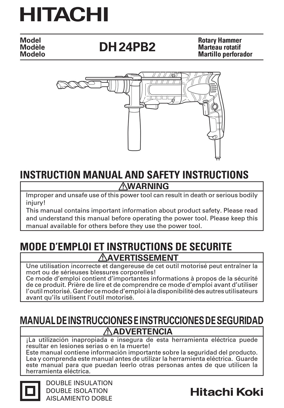 HITACHI DH24PB2 INSTRUCTION MANUAL AND SAFETY INSTRUCTIONS Pdf Download Sns-Brigh10