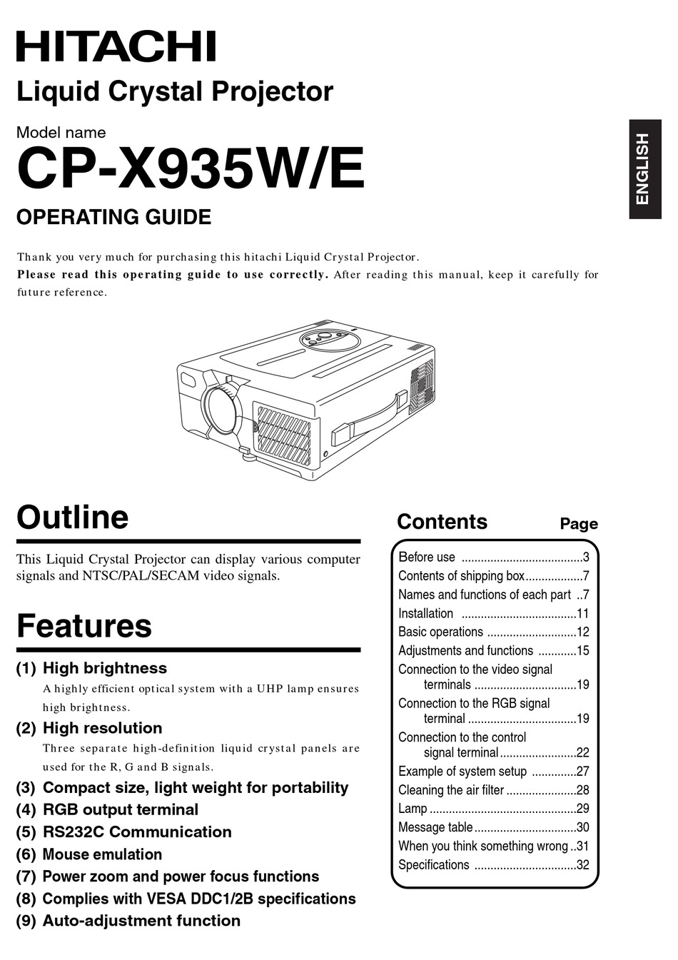HITACHI CPX935W OPERATING MANUAL Pdf Download ManualsLib