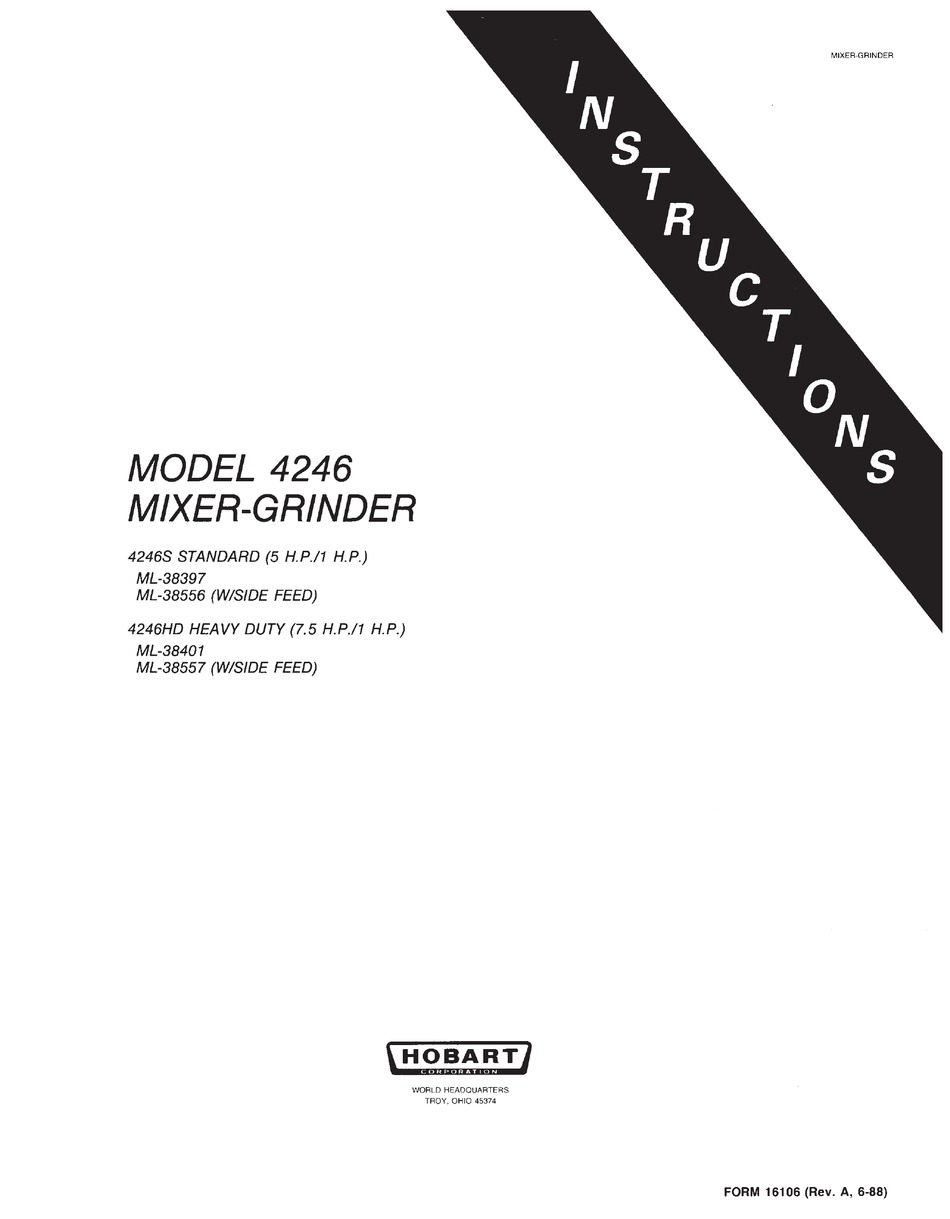 HOBART 4246 INSTRUCTIONS MANUAL Pdf Download | ManualsLib