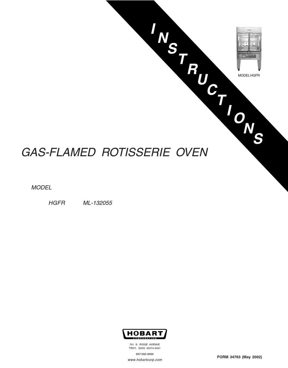 HOBART HGFR ML-132055 INSTRUCTIONS MANUAL Pdf Download | ManualsLib
