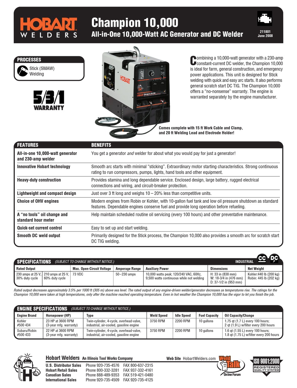 HOBART 0 SPECIFICATIONS Pdf Download | ManualsLib