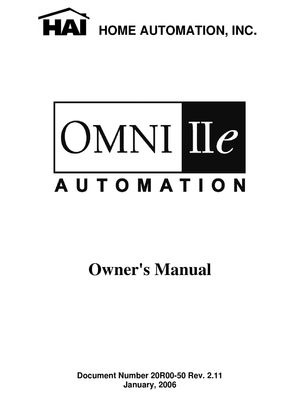 HOME AUTOMATION INC. OMNI IIE OWNER'S MANUAL Pdf Download ManualsLib