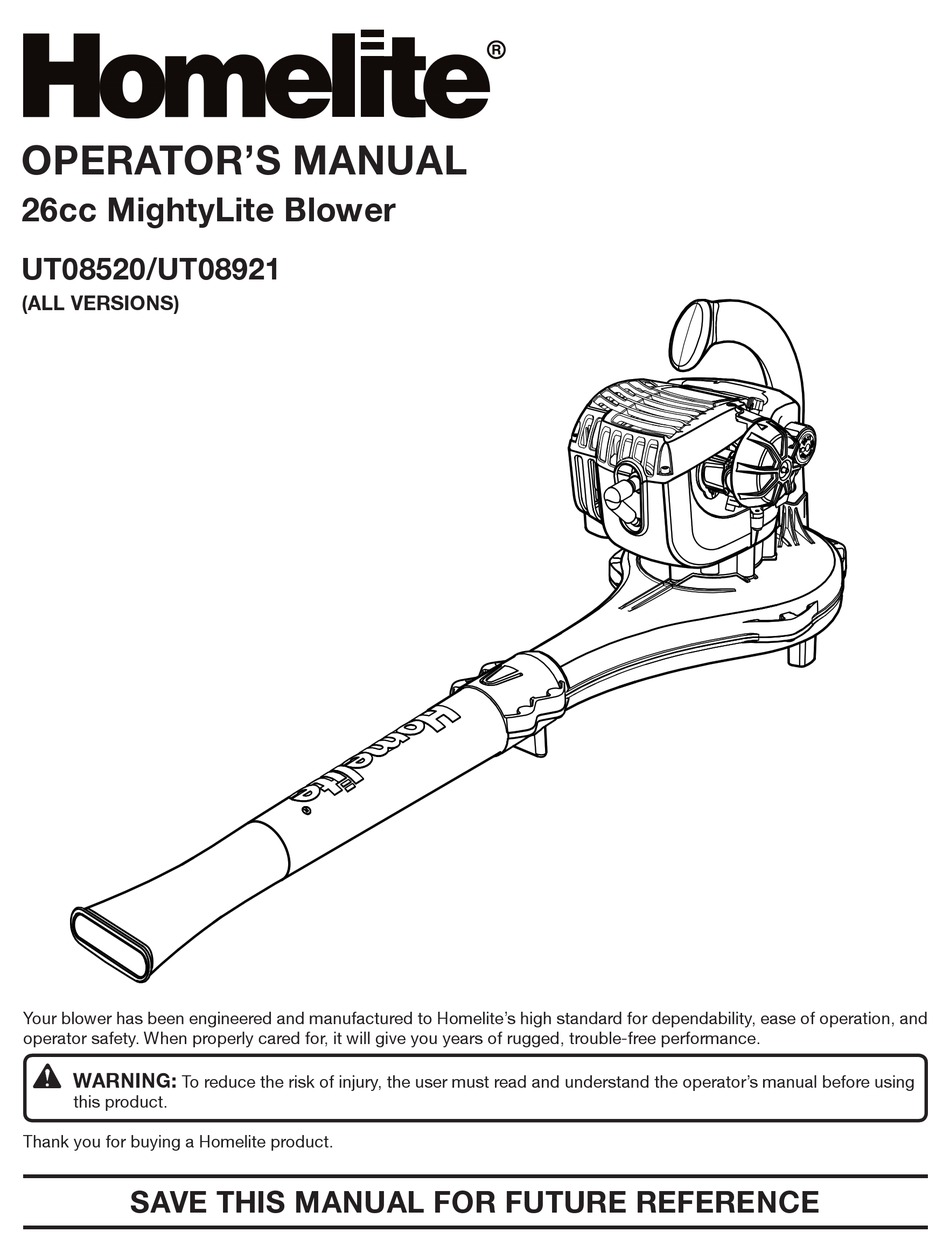 Homelite Mightylite Ut08520 Operator S Manual Pdf Download Manualslib