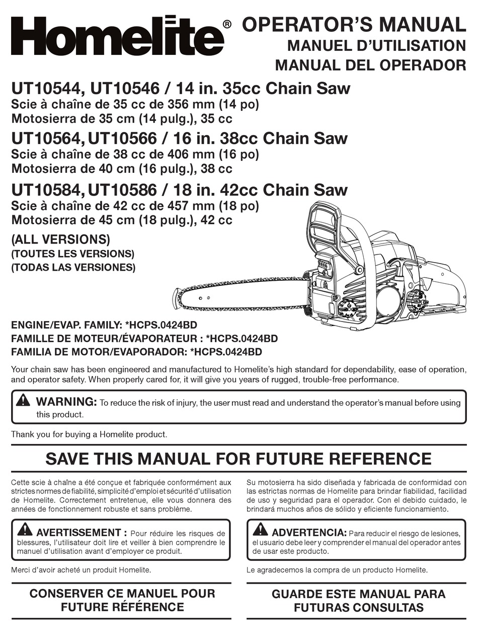 HOMELITE UT10544 OPERATOR'S MANUAL Pdf Download ManualsLib