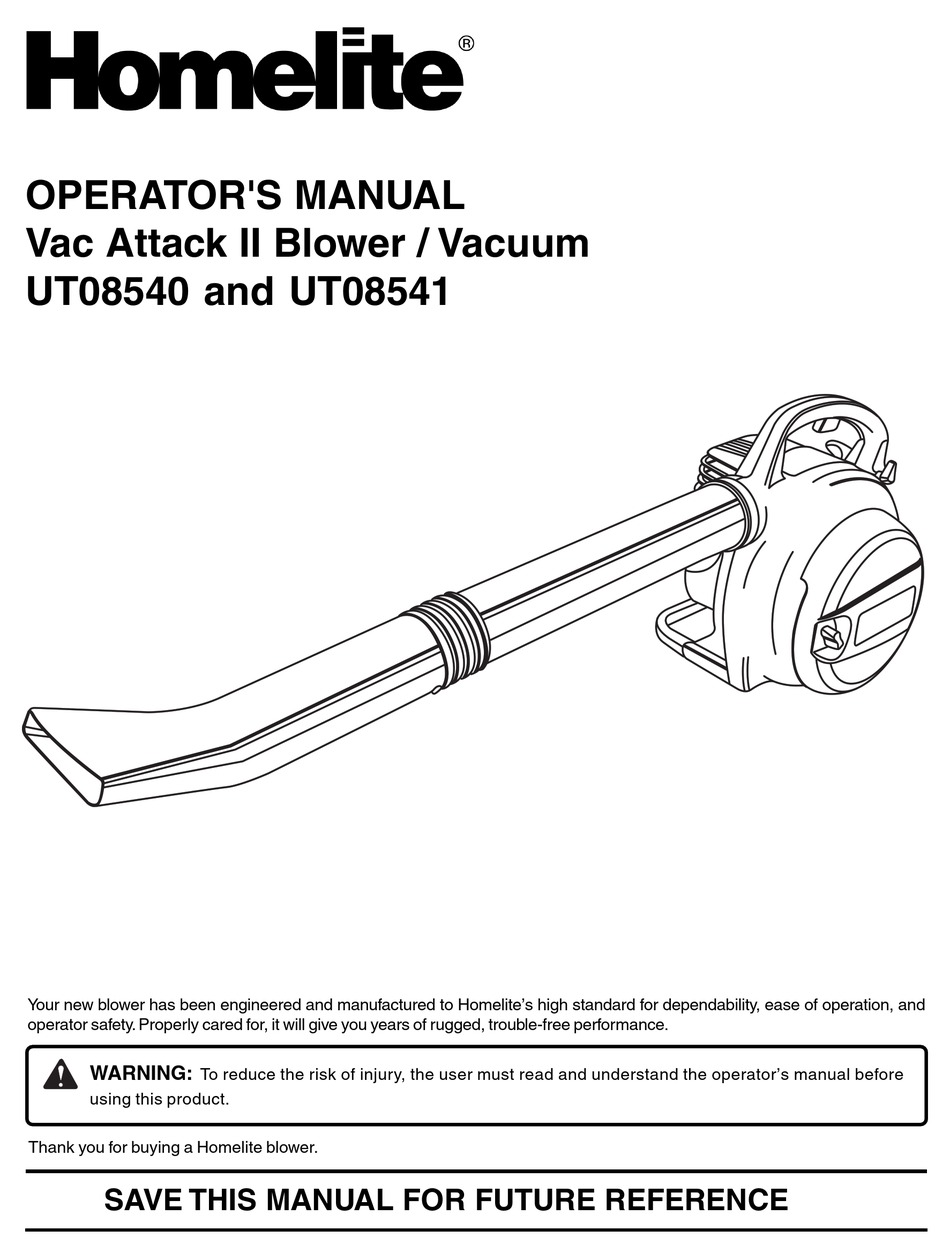HOMELITE VAC ATTACK II UT08540 OPERATOR