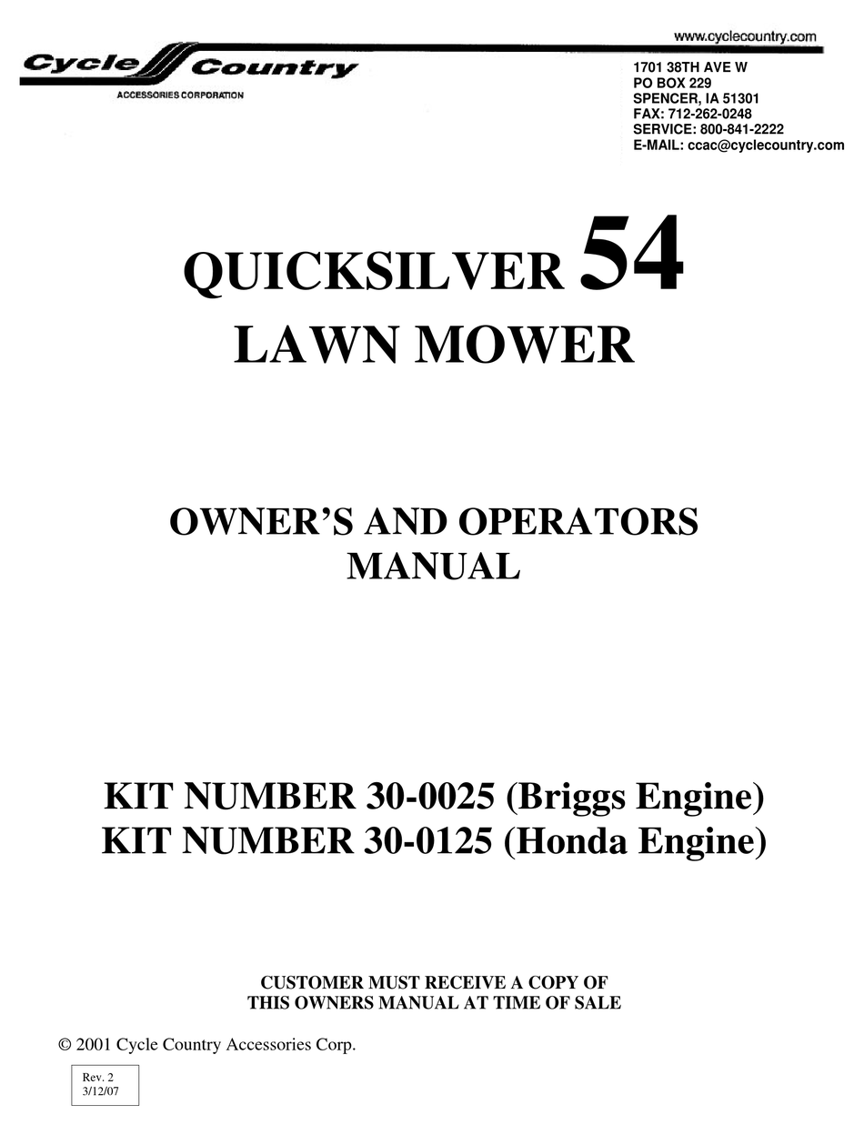 Cycle Country Quicksilver 54 Owner S And Operator S Manual Pdf Download Manualslib [ 1248 x 950 Pixel ]