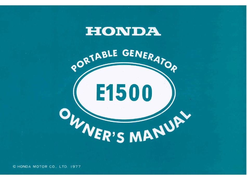 HONDA E1500 OWNER'S MANUAL Pdf Download | ManualsLib