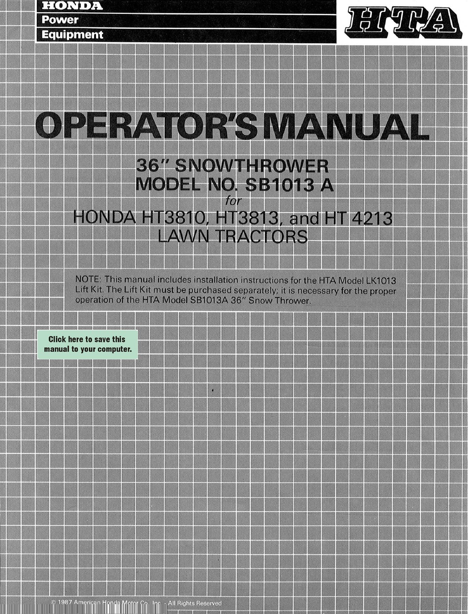 Honda Sb1013 A Operator S Manual Pdf