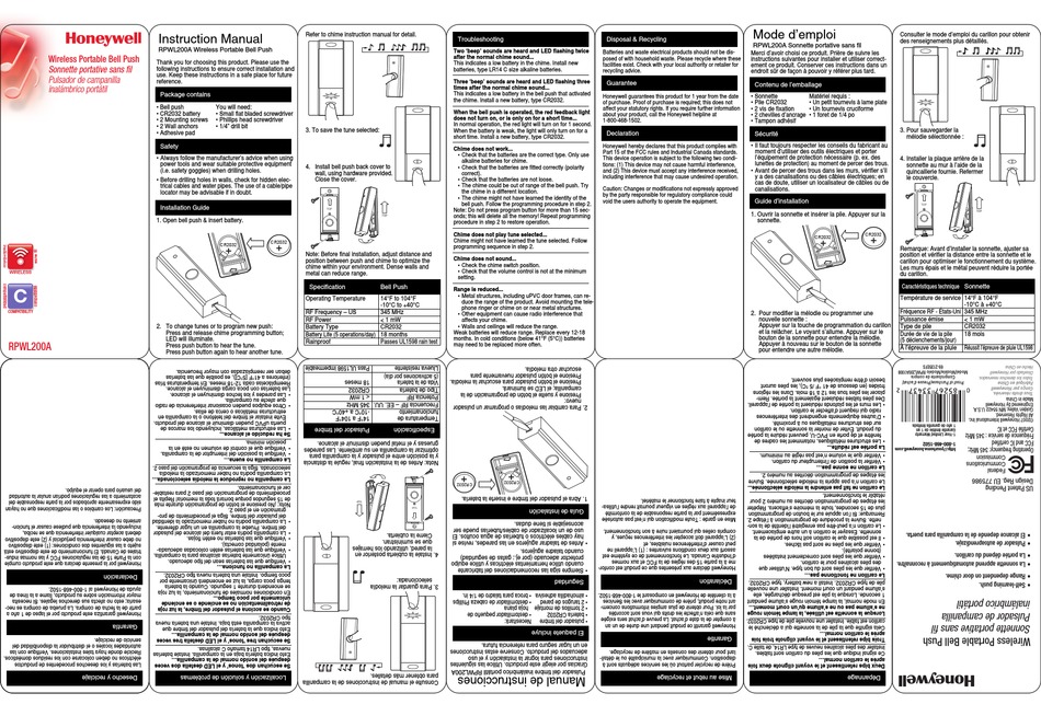 HONEYWELL RPWL200A INSTRUCTION MANUAL Pdf Download | ManualsLib