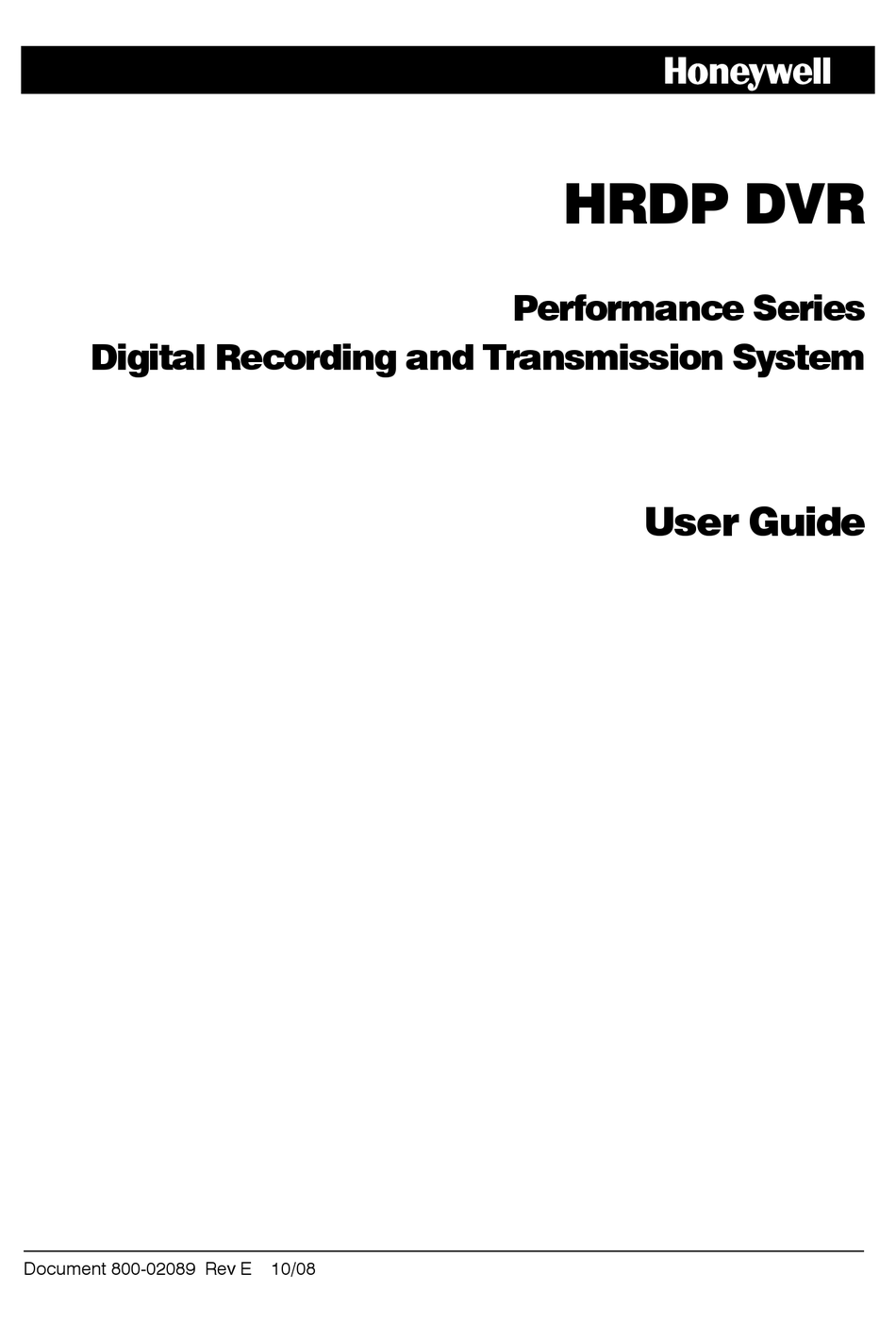 HONEYWELL HRDP DVR USER MANUAL Pdf Download ManualsLib