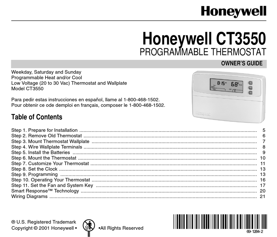 Honeywell Ct3550 Owner S Manual Pdf Download Manualslib