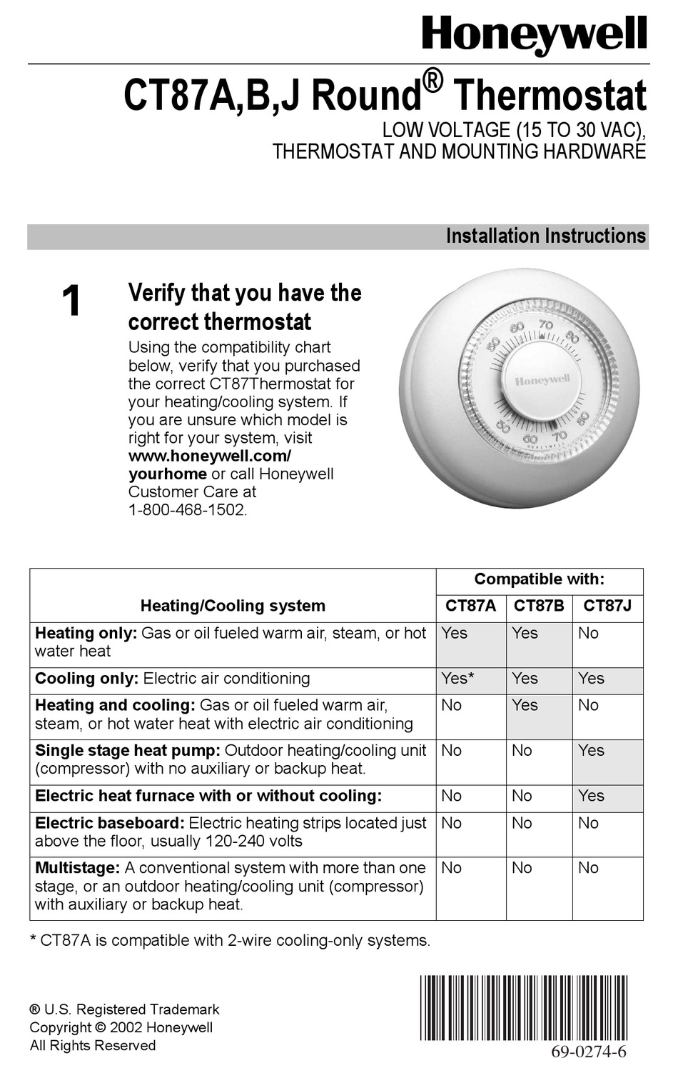 Honeywell Round Ct87a Installation Instructions Manual Pdf Download Manualslib