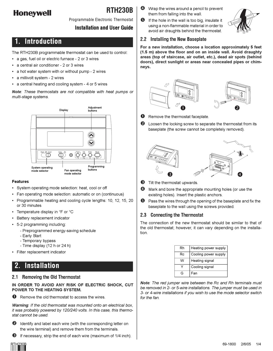 Honeywell Home Rth7600d Installation Manual