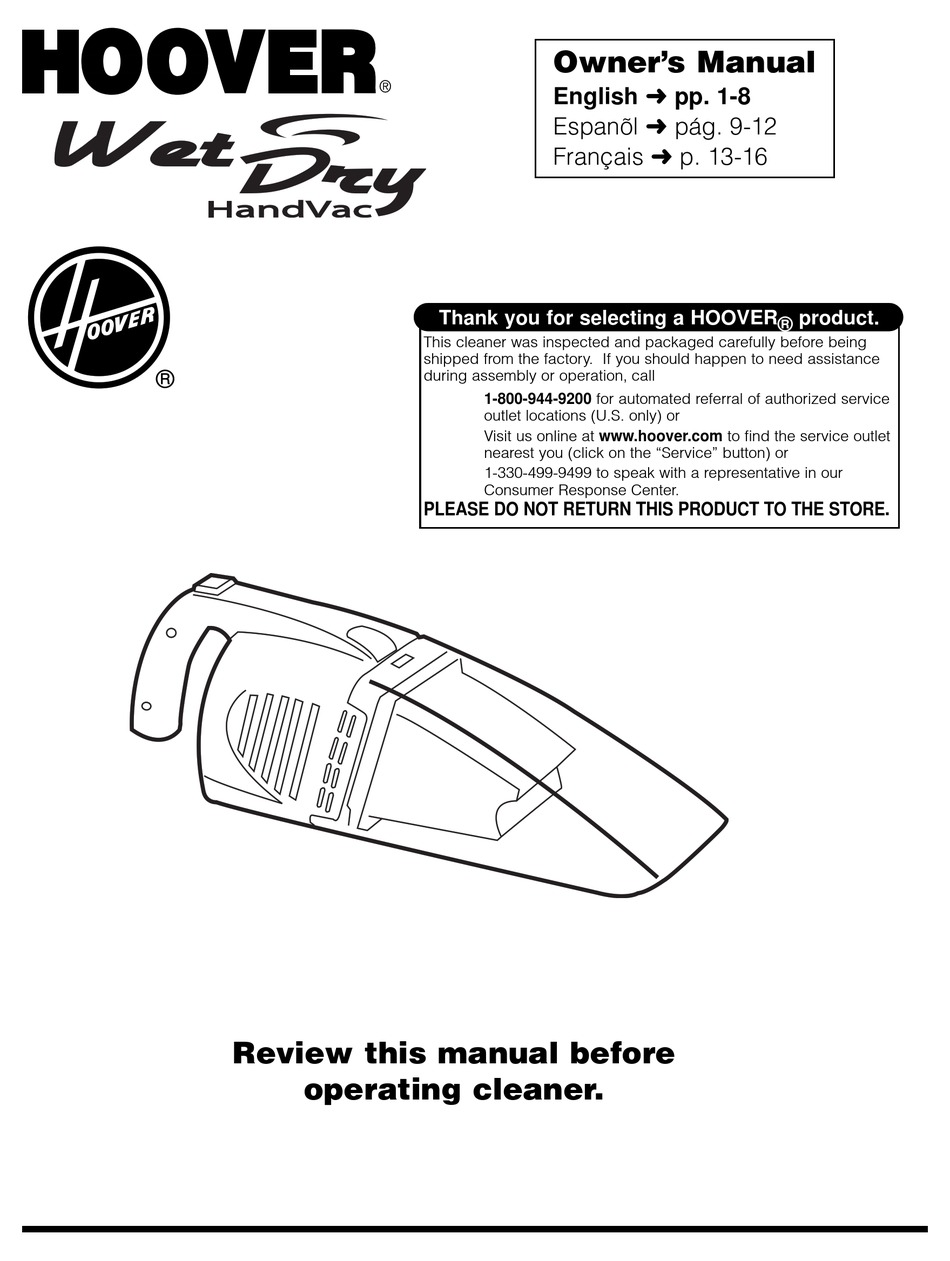 HOOVER HANDVAC OWNER'S MANUAL Pdf Download | ManualsLib