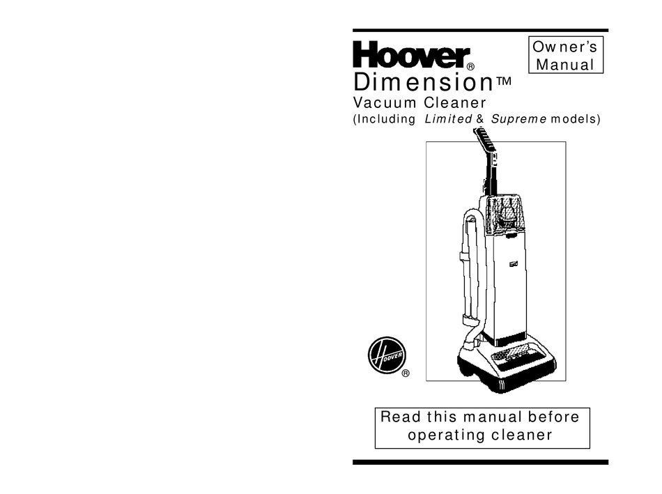 HOOVER LIMITED OWNER'S MANUAL Pdf 
