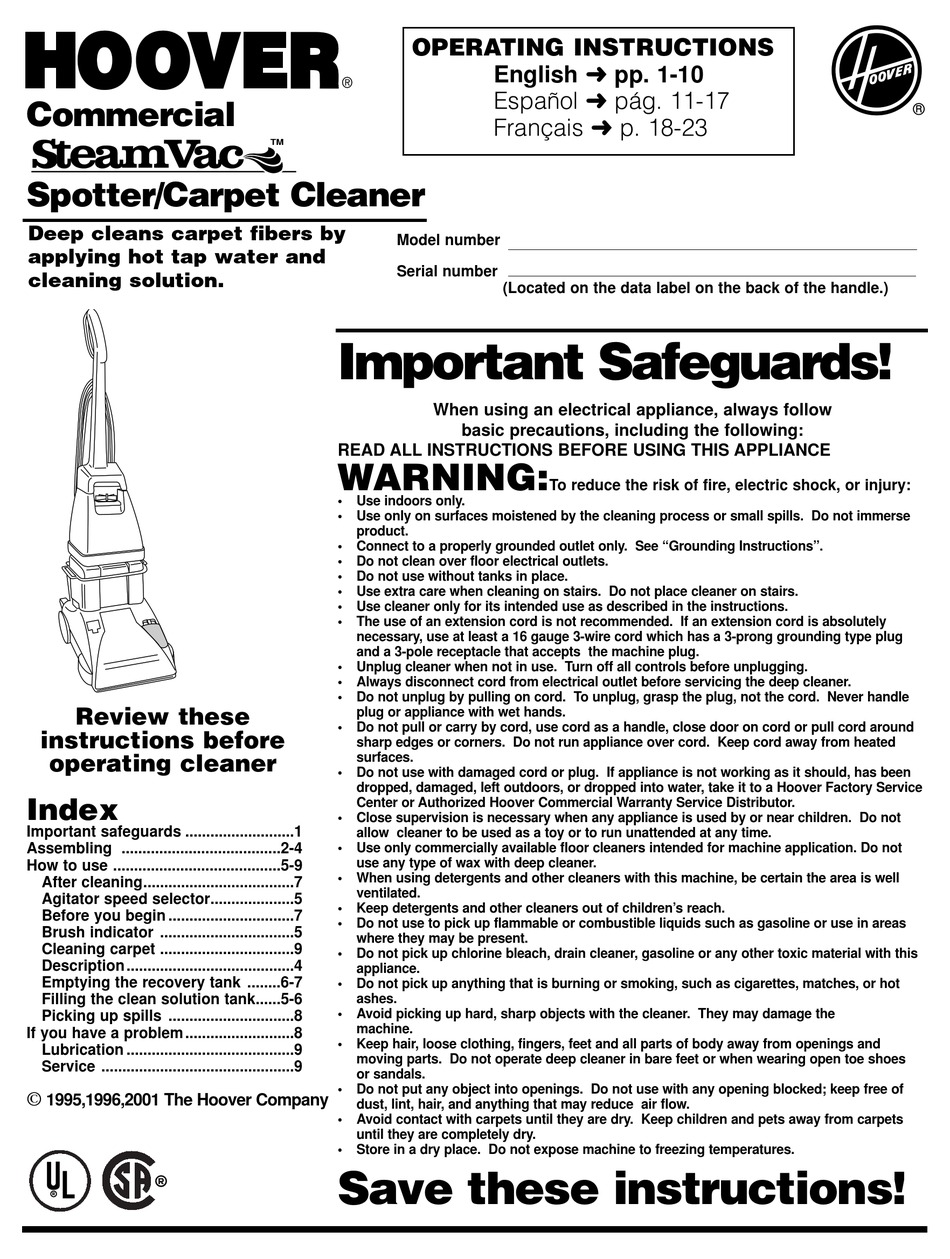HOOVER STEAMVAC COMMERCIAL SPOTTER 