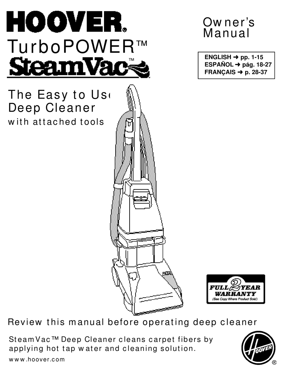 HOOVER STEAMVACUUM OWNER'S MANUAL Pdf Download | ManualsLib