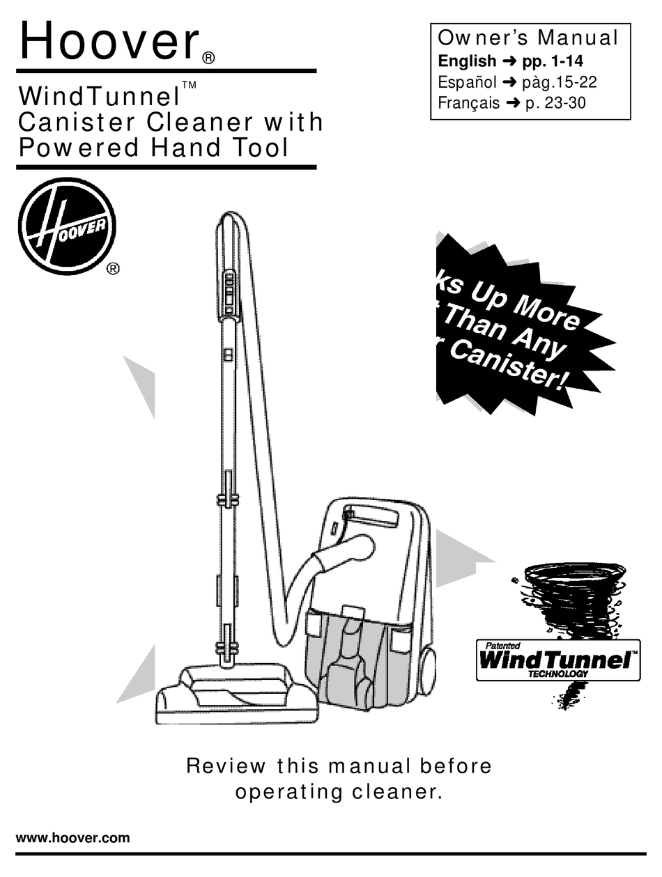 HOOVER WINDTUNNEL WIND TUNNEL CANISTER CLEANER WITH POWERED HAND TOOL