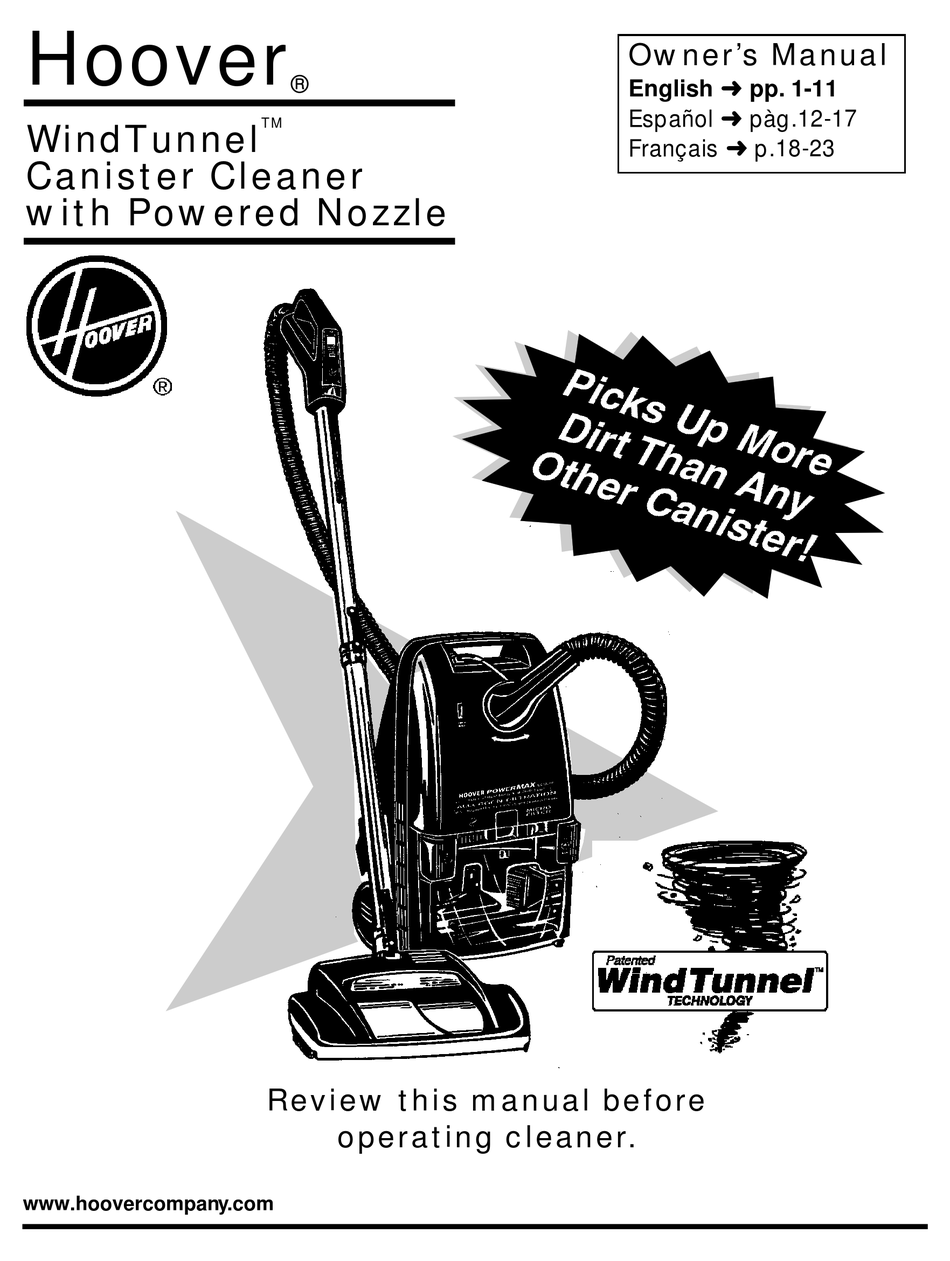 HOOVER WINDTUNNEL WIND TUNNEL CANISTER CLEANER WITH POWERED NOZZLE