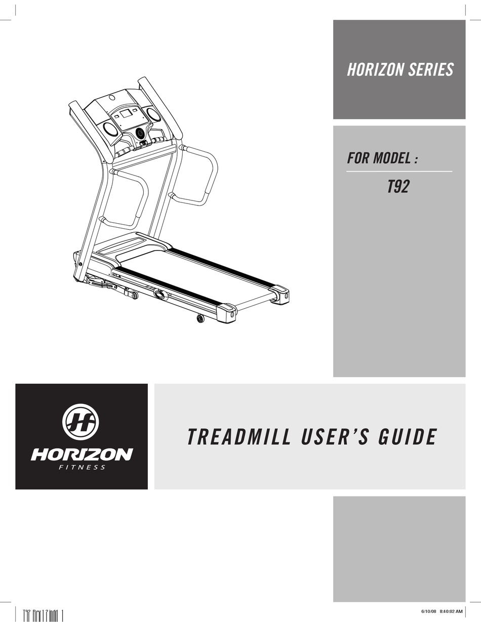 HORIZON FITNESS T92 USER MANUAL Pdf Download ManualsLib