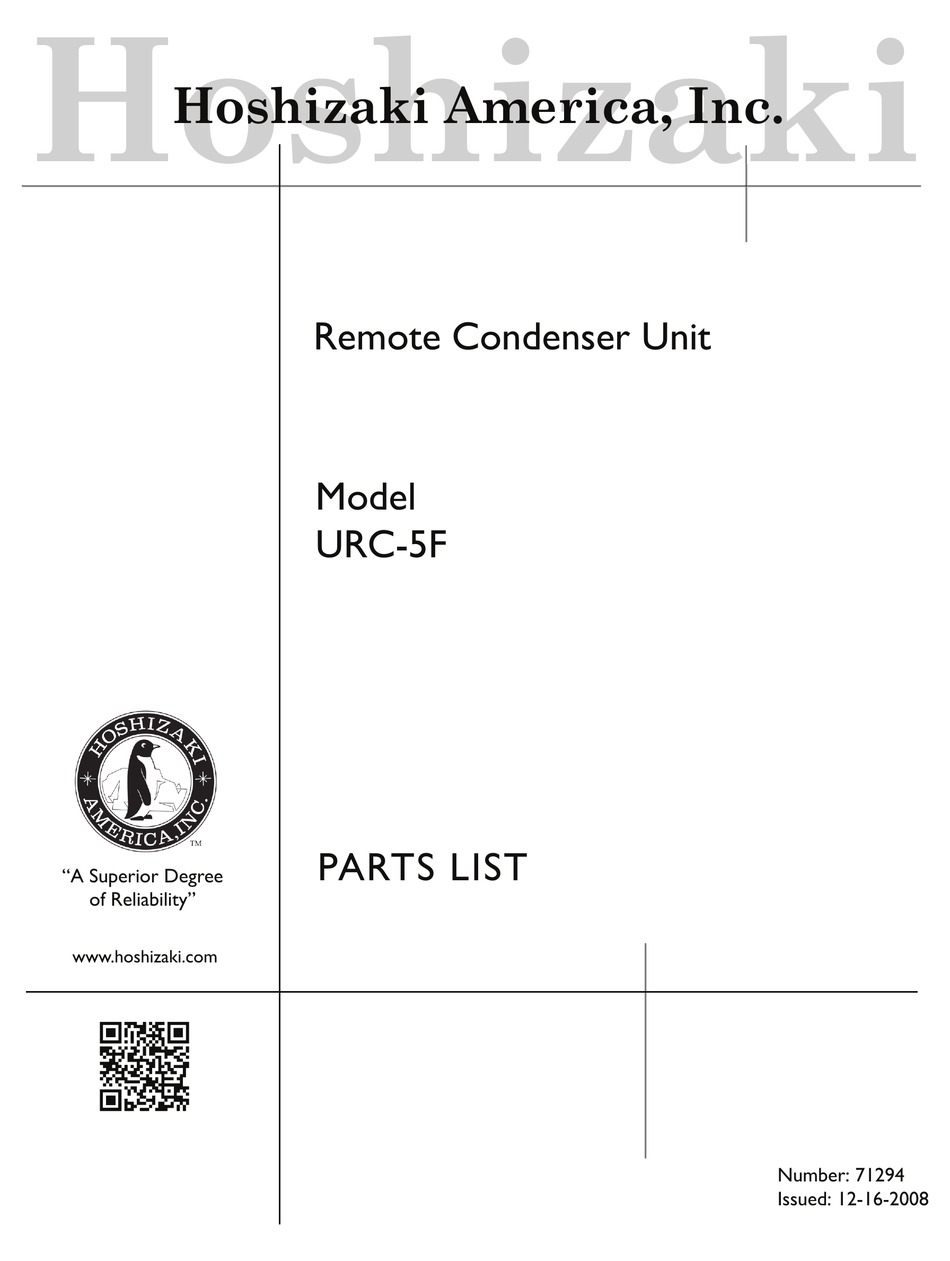 HOSHIZAKI REMOTE CONDENSER UNIT URC-5F PARTS LIST Pdf Download | ManualsLib