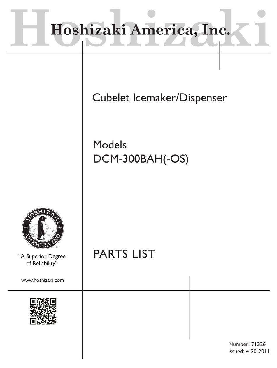 HOSHIZAKI DCM300BAH PARTS LIST Pdf Download ManualsLib