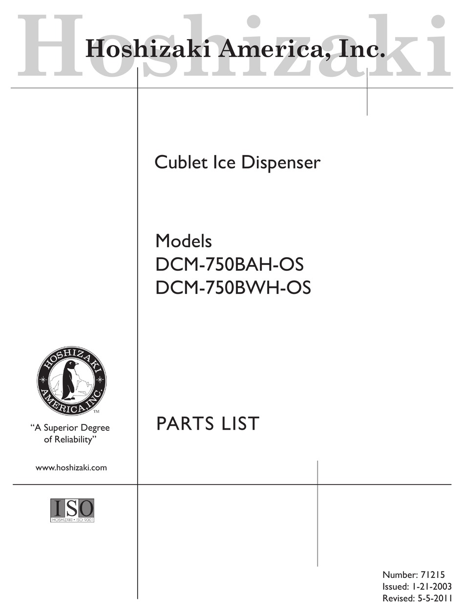 HOSHIZAKI DCM-750BAH-OS PARTS LIST Pdf Download | ManualsLib