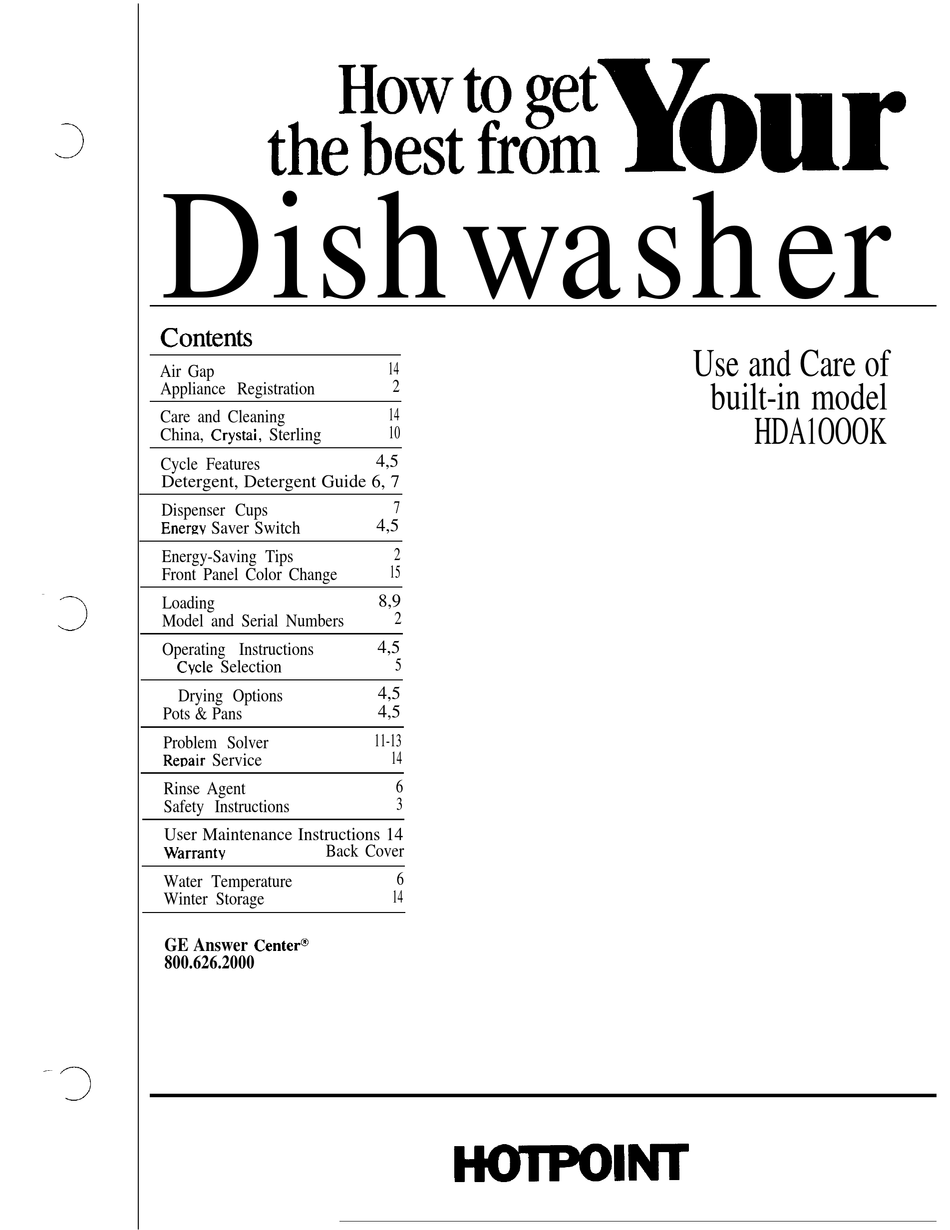 HOTPOINT HDA1OOOK USE AND CARE MANUAL Pdf Download ManualsLib