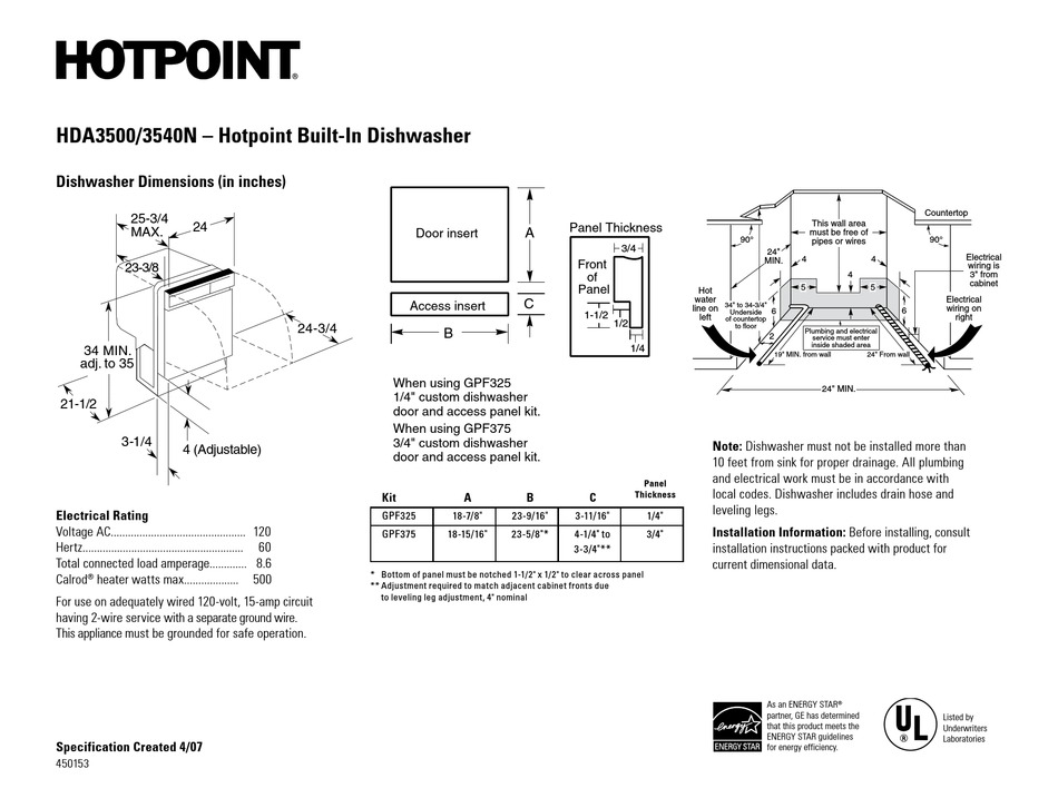 hotpoint-hda3500-specification-sheet-pdf-download-manualslib