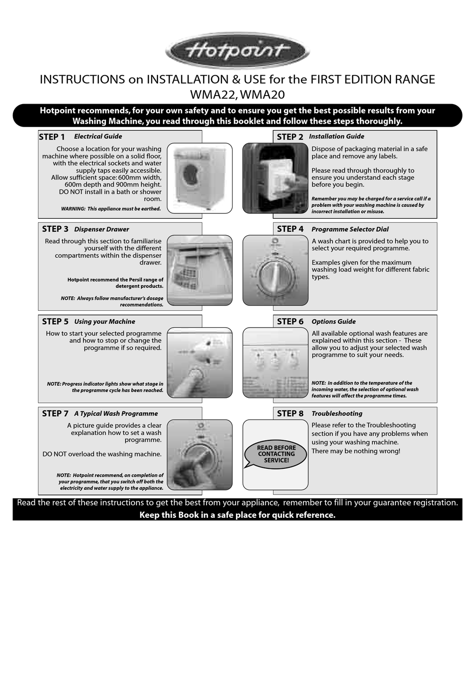 HOTPOINT WMA20 INSTRUCTIONS FOR INSTALLATION & USE Pdf Download ManualsLib