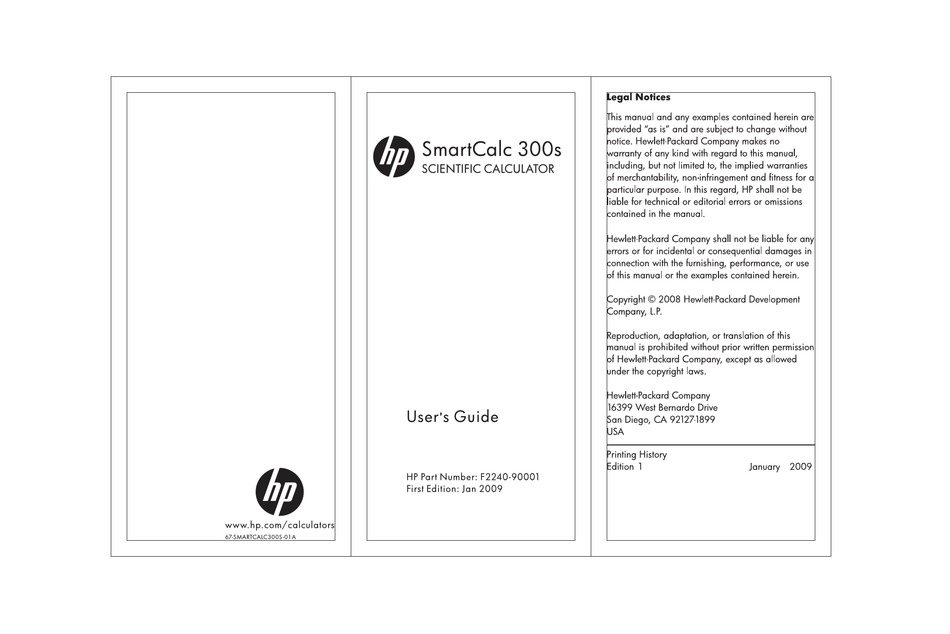 HP SMARTCALC 300S USER MANUAL Pdf Download | ManualsLib