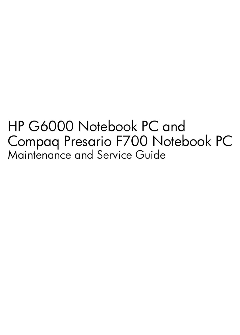 HP Compaq Presario F500 F700 G6000 Service Manual PDF 