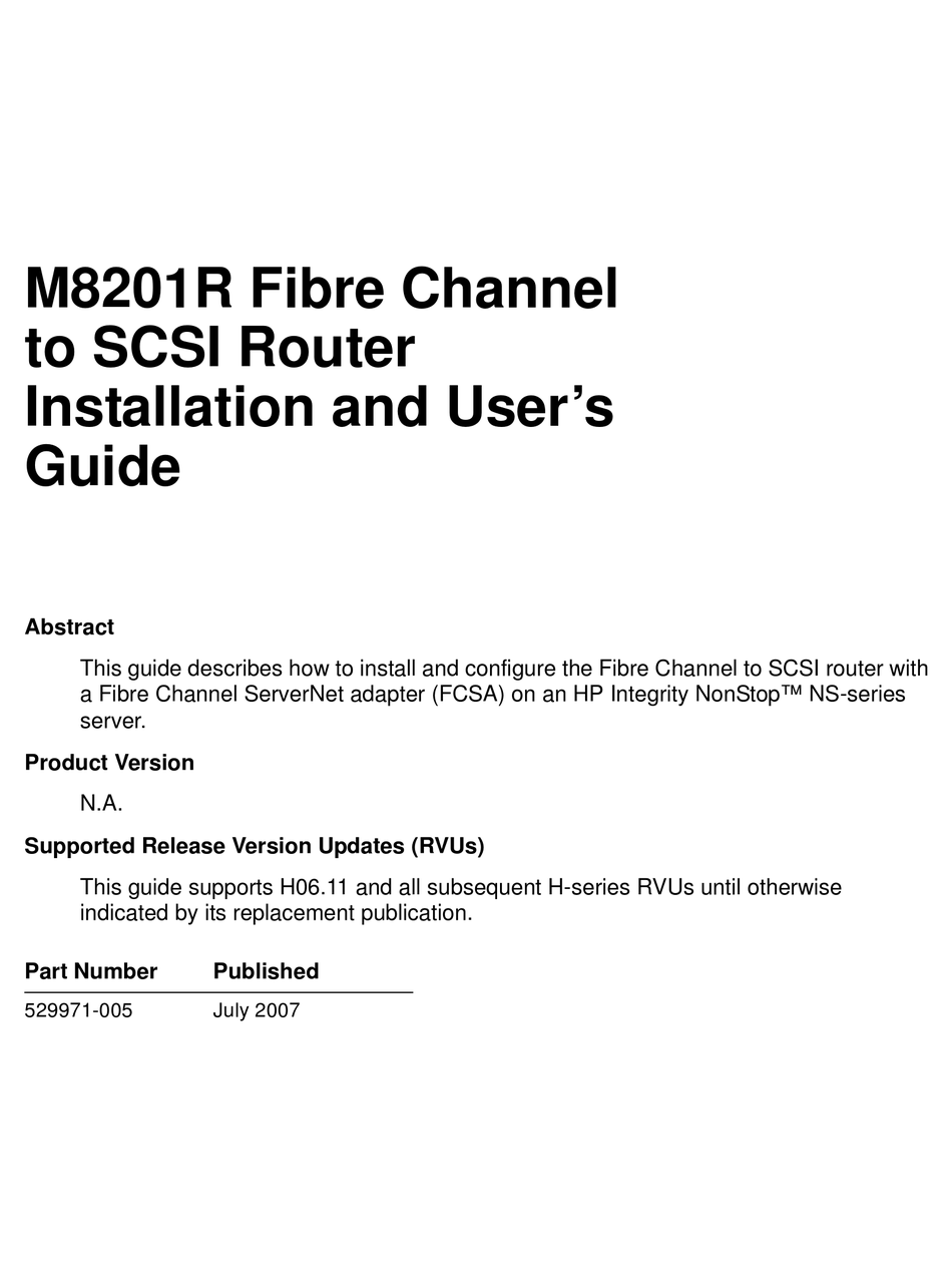HP FIBRE CHANNEL TO SCSI ROUTER M8201R INSTALLATION AND USER MANUAL Pdf ...