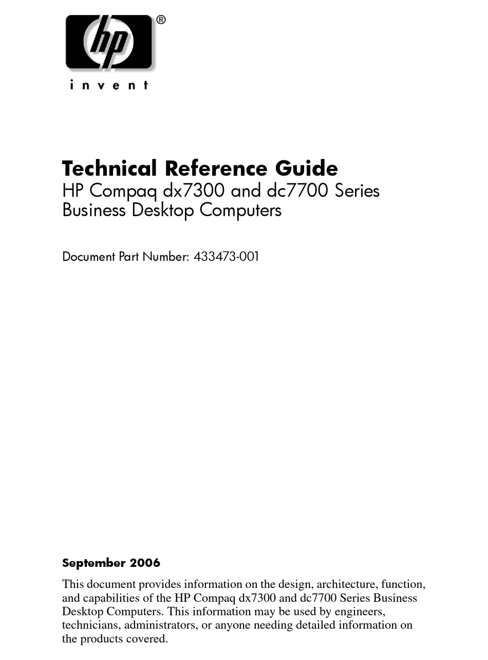 Hp Dx7300 Technical Reference Manual Pdf Download Manualslib