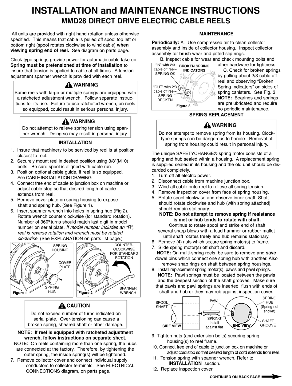 GLEASON REEL DIRECT DRIVE ELECTRIC CABLE REELS MMD28 INSTALLATION AND ...