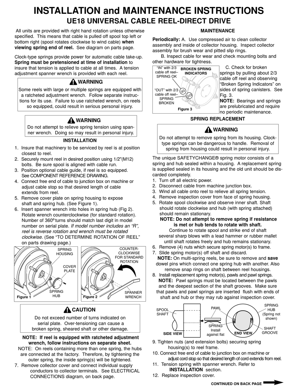 HUBBELL UNIVERSAL CABLE REEL-DIRECT DRIVE UE18 INSTALLATION AND ...