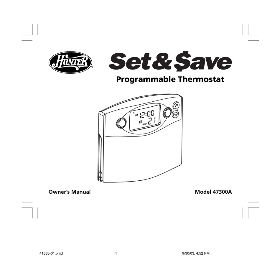 HUNTER SET & SAVE 47300A OWNER'S MANUAL Pdf Download ManualsLib