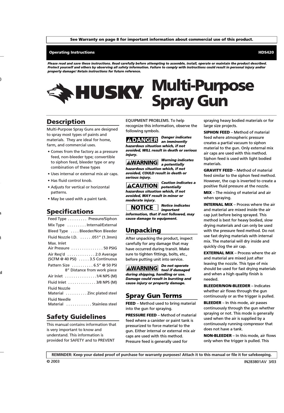are different tip sizes for husky hvlp spray gun