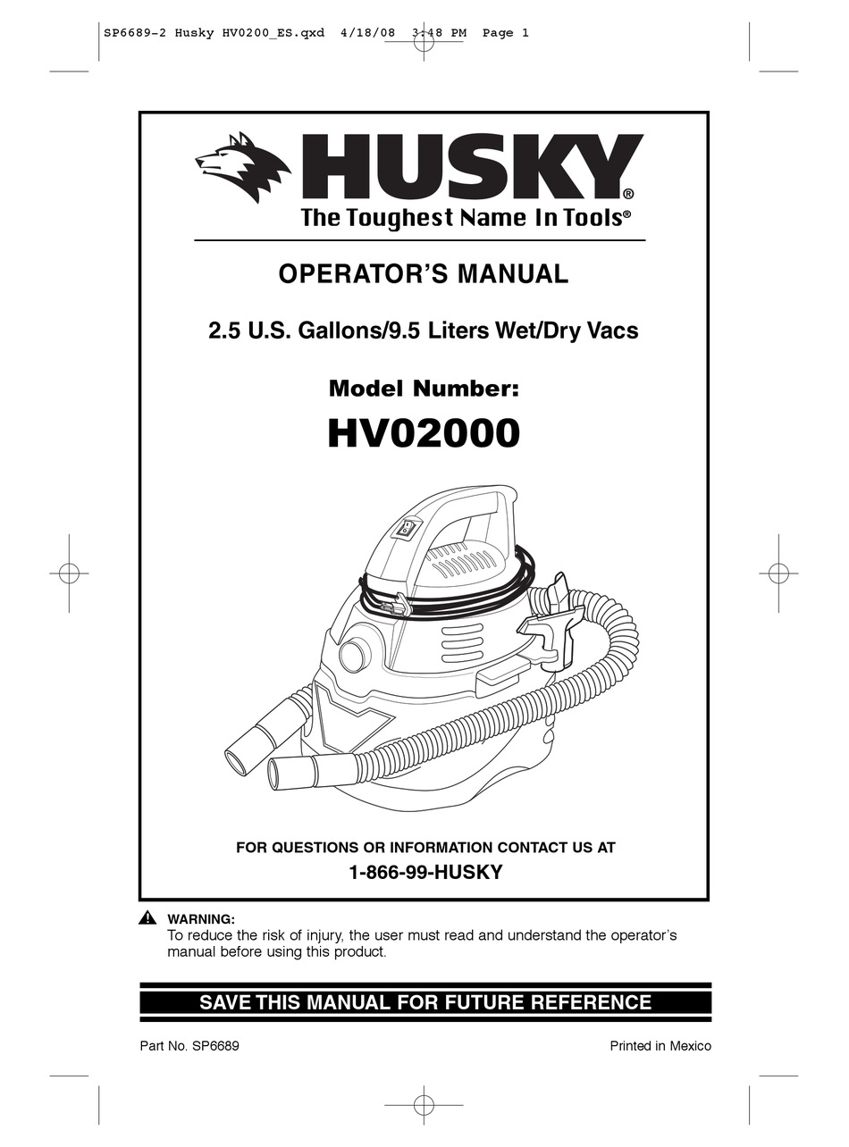 HUSKY HV02000 OPERATOR'S MANUAL Pdf Download | ManualsLib