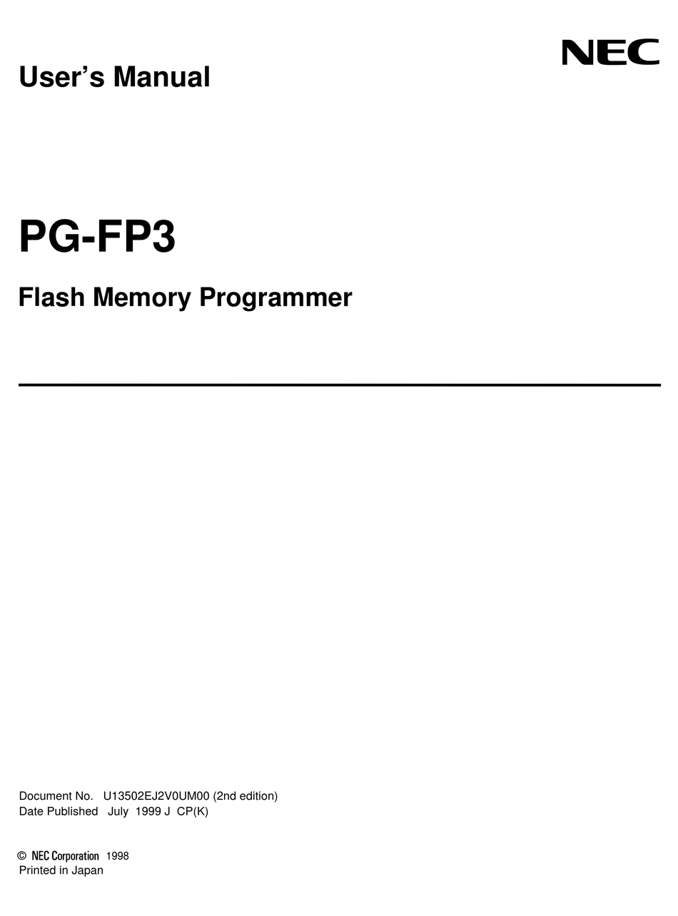 NEC FLASH MEMORY PROGRAMMER PGFP3 USER MANUAL Pdf Download ManualsLib