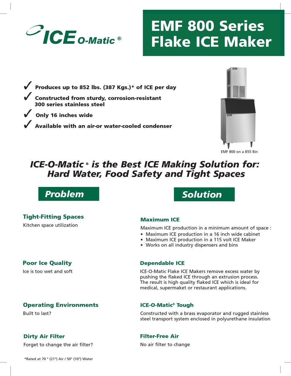 ICEOMATIC EMF 800 SPECIFICATIONS Pdf Download ManualsLib