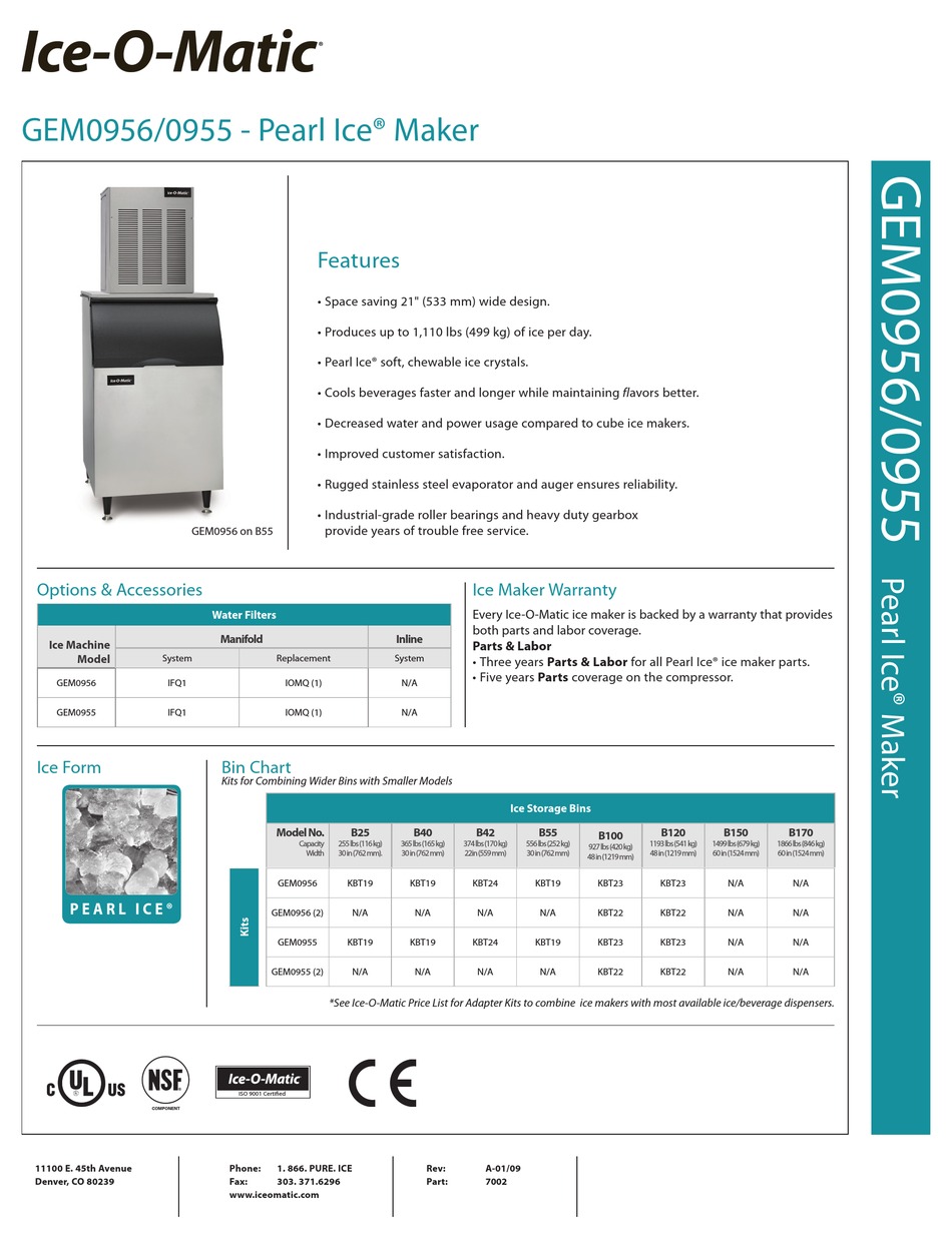 ICEOMATIC GEM0956/0955 SPECIFICATION SHEET Pdf Download ManualsLib