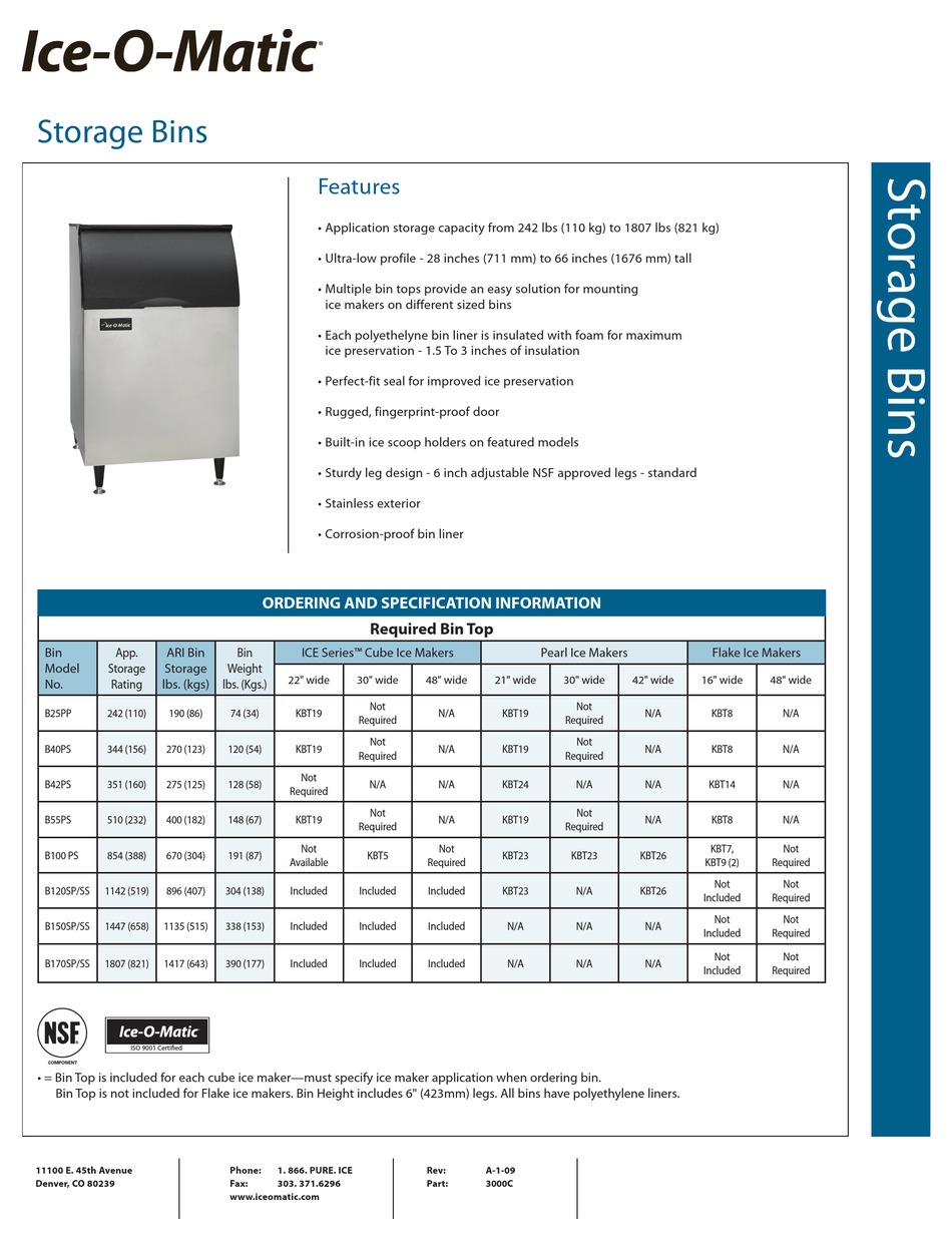 ICEOMATIC STORAGE BIN SPECIFICATIONS Pdf Download ManualsLib