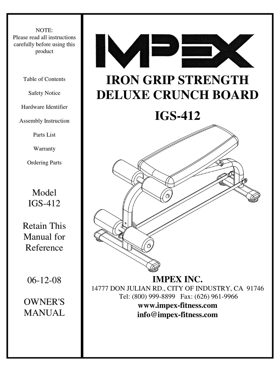 IMPEX IRON GRIP STRENGTH IGS412 OWNER'S MANUAL Pdf Download ManualsLib