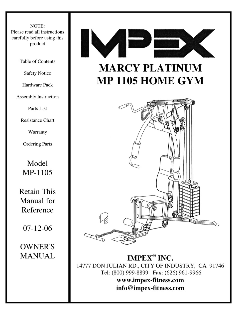 Impex Marcy Platinum Mp 1105 Owner S Manual Pdf Download Manualslib