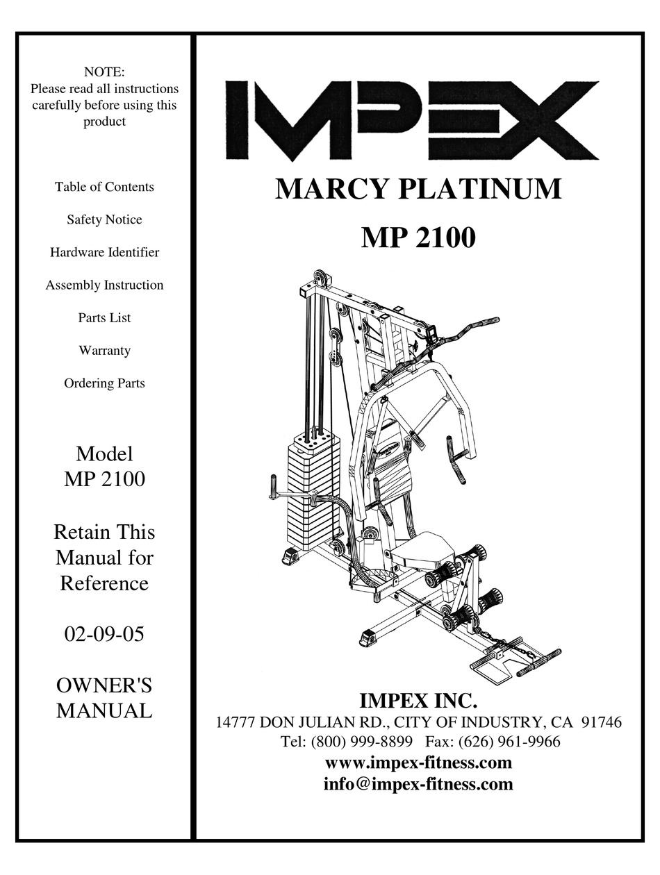 IMPEX MARCY PLATINUM MP 2100 OWNER S MANUAL Pdf Download ManualsLib